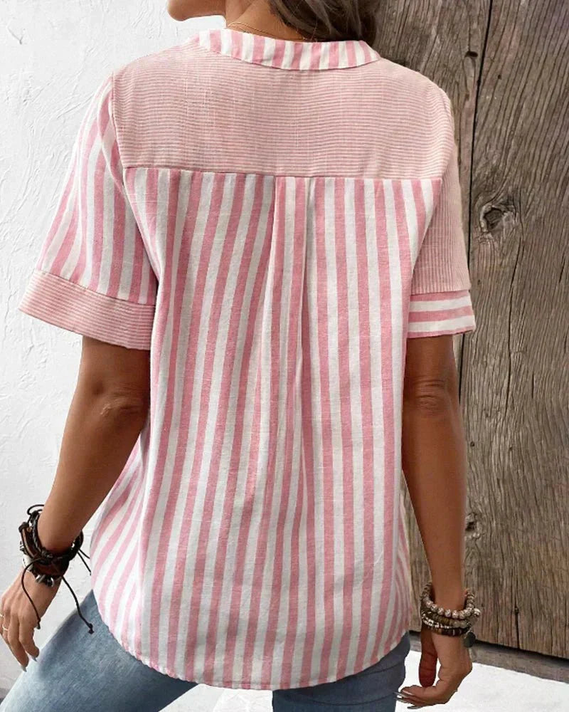 Gestreifte Bluse mit weitem Schnitt und Knopfleiste – Produktansicht 5