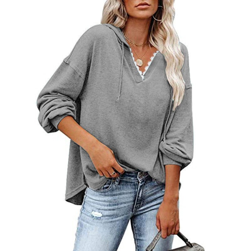 Hoodie mit V-Ausschnitt und Spitzendetails – Produktansicht 8