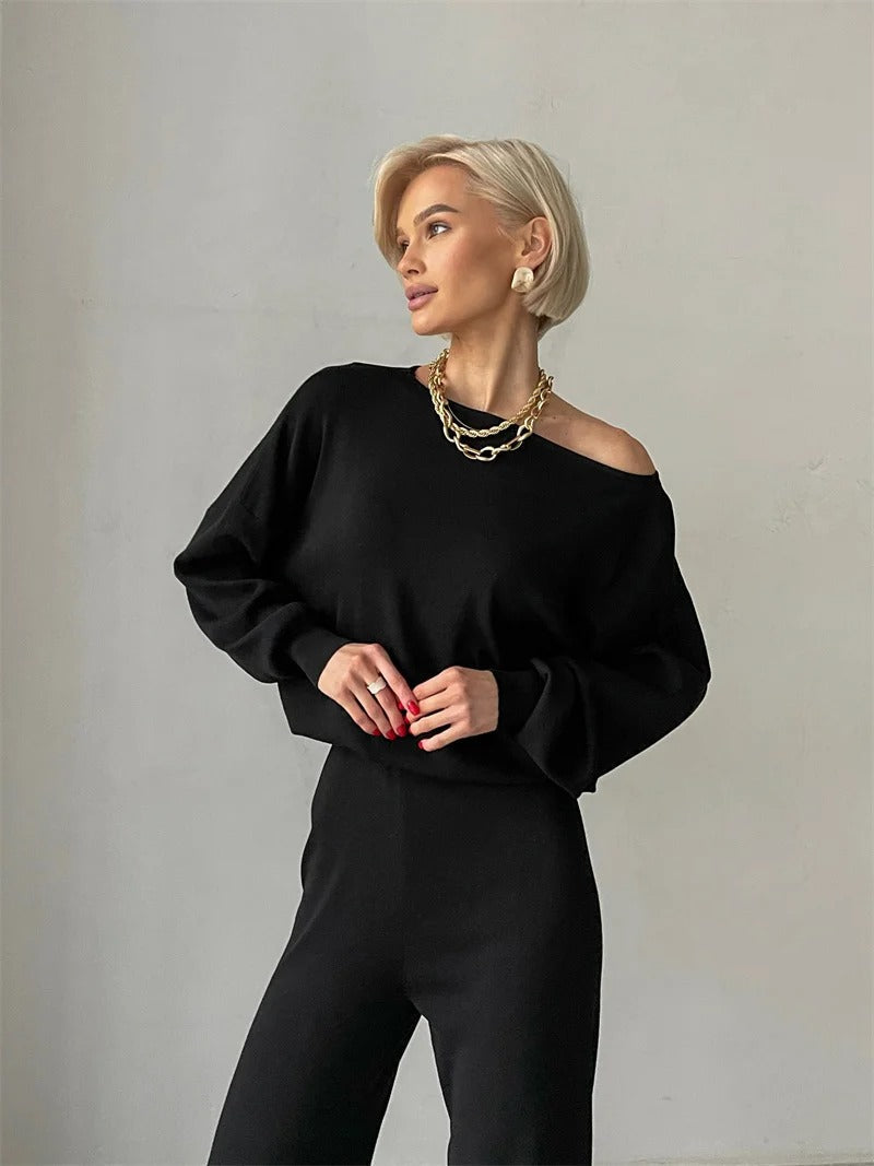 Elegantes Set aus Oberteil und Hose im schulterfreien Schnitt – Produktansicht 2
