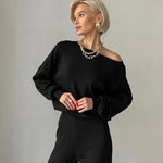 Elegantes Set aus Oberteil und Hose im schulterfreien Schnitt – Produktansicht 2