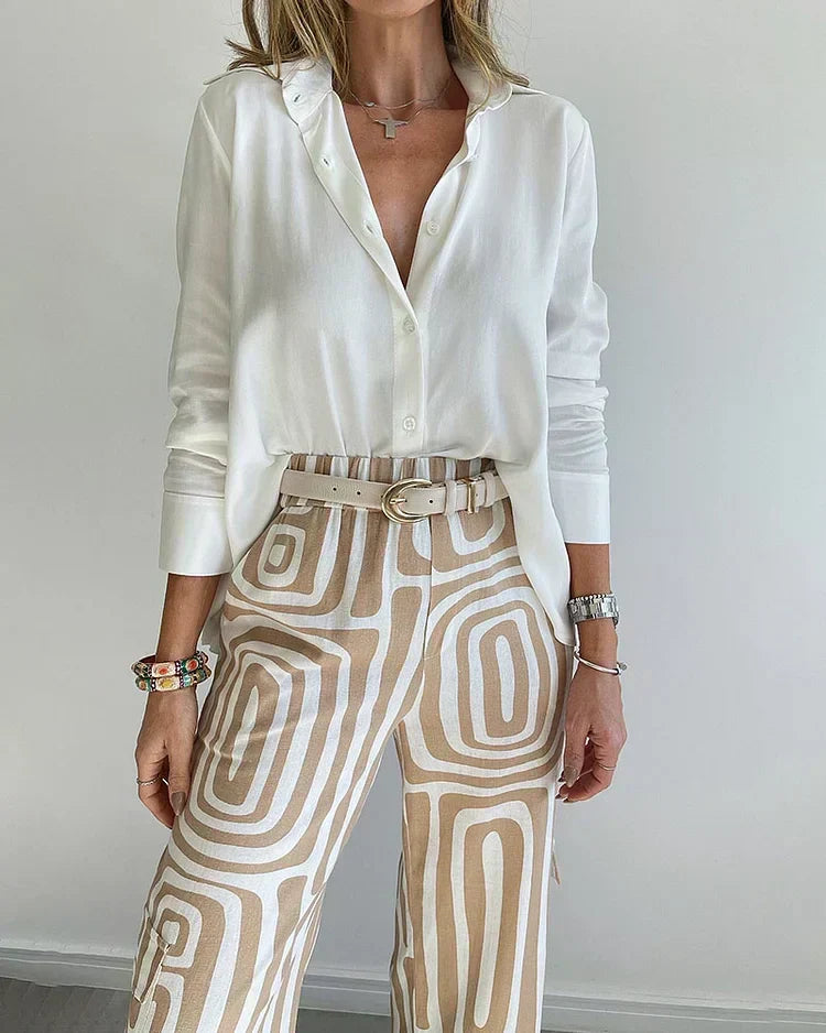 Elegantes Set aus Oberteil und Hose mit Bindegürtel – Produktansicht 4