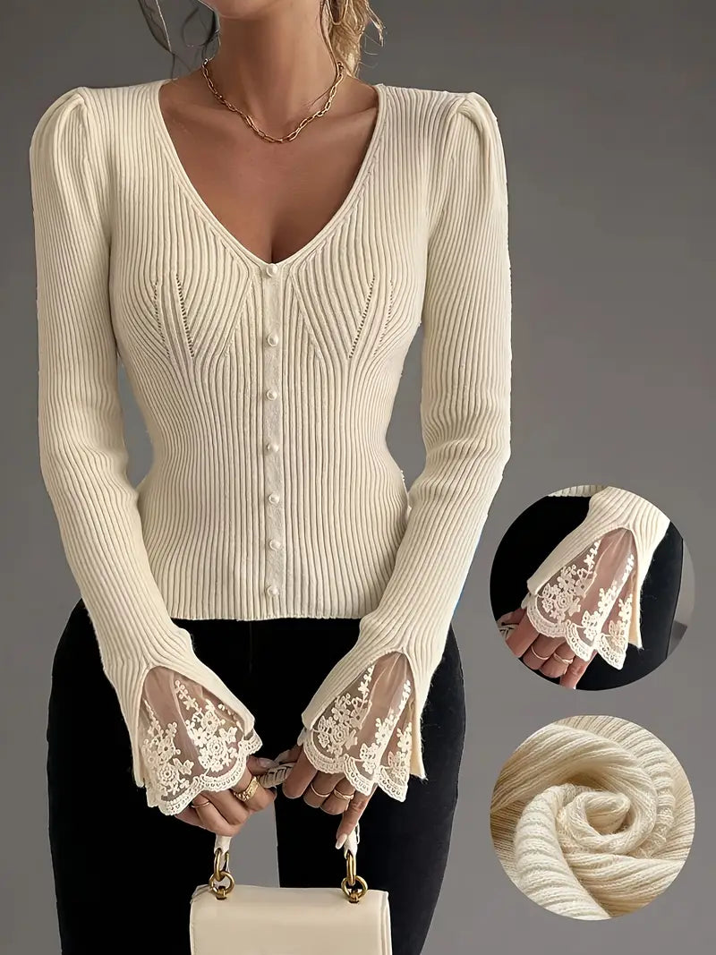 Gerippter Pullover mit V-Ausschnitt für jeden Tag – Produktansicht 3