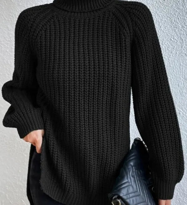 Rollkragenpullover mit Raglanärmeln und Saumschlitz – Produktansicht 1