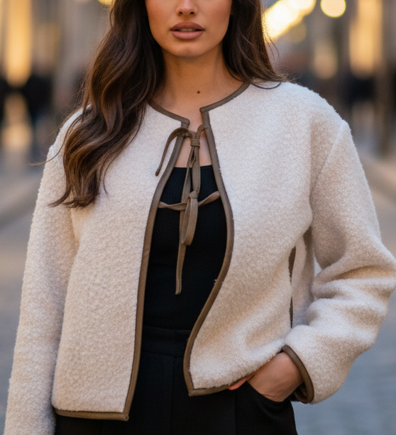 Kurze strukturierte Jacke mit Binddetail – Produktansicht 2