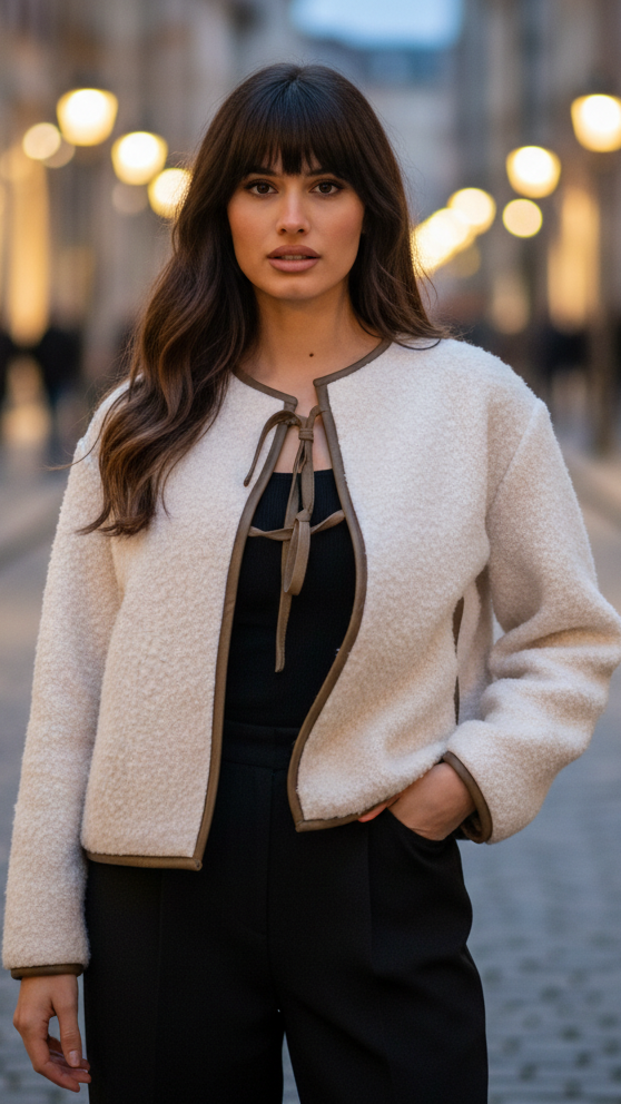 Kurze strukturierte Jacke mit Binddetail – Produktansicht 2