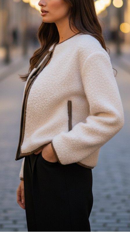 Kurze strukturierte Jacke mit Binddetail – Produktansicht 4