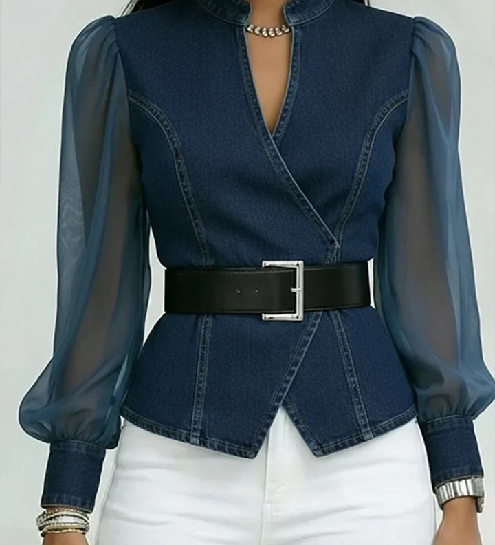 Strukturierte Bluse mit transparenten Ärmeln – Produktansicht 4