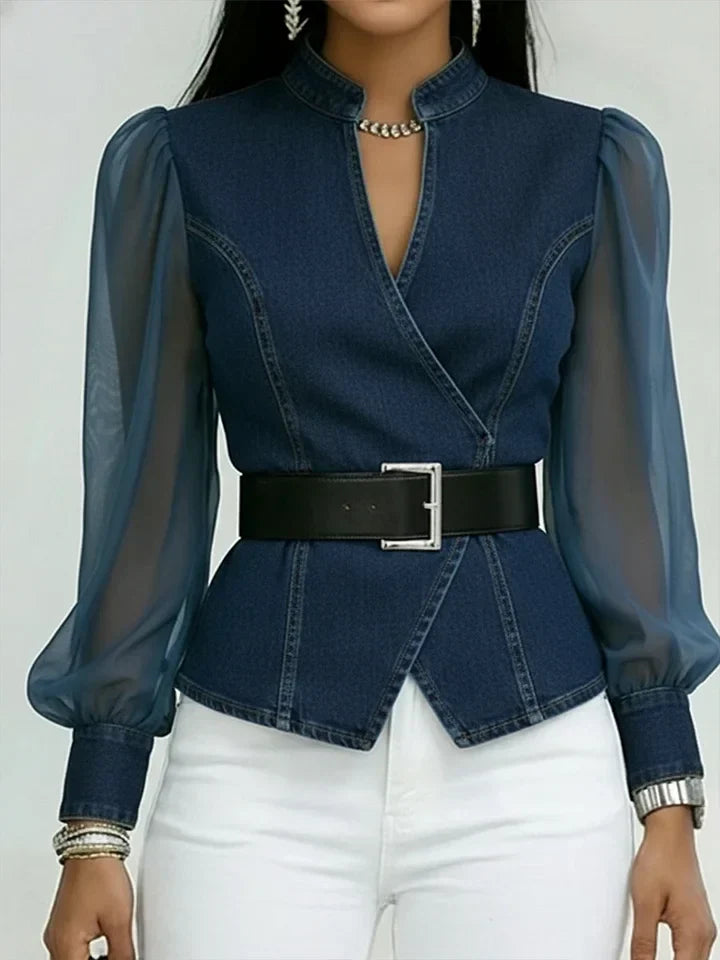 Strukturierte Bluse mit transparenten Ärmeln – Produktansicht 4