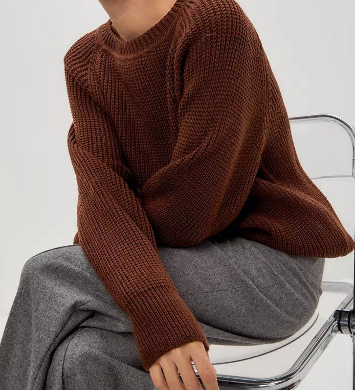 Unifarbener Grobstrick-Pullover in bequemer Passform – Produktansicht 9