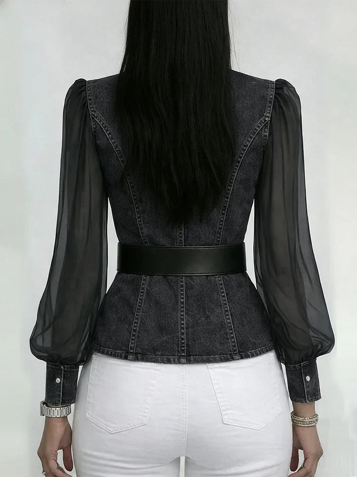 Strukturierte Bluse mit transparenten Ärmeln – Produktansicht 6