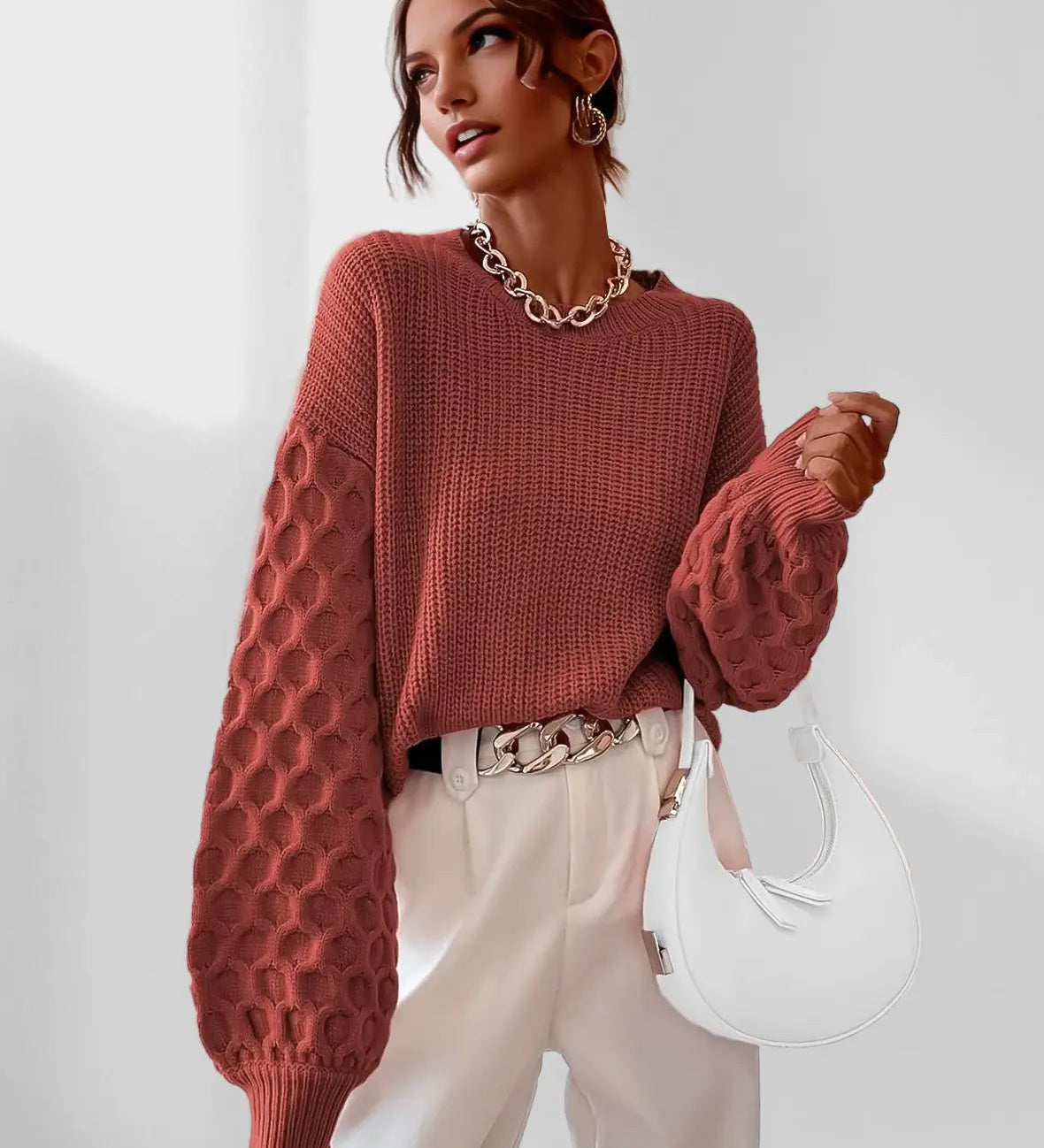 Kuscheliger Winterpullover mit Ballonärmeln – Produktansicht 2