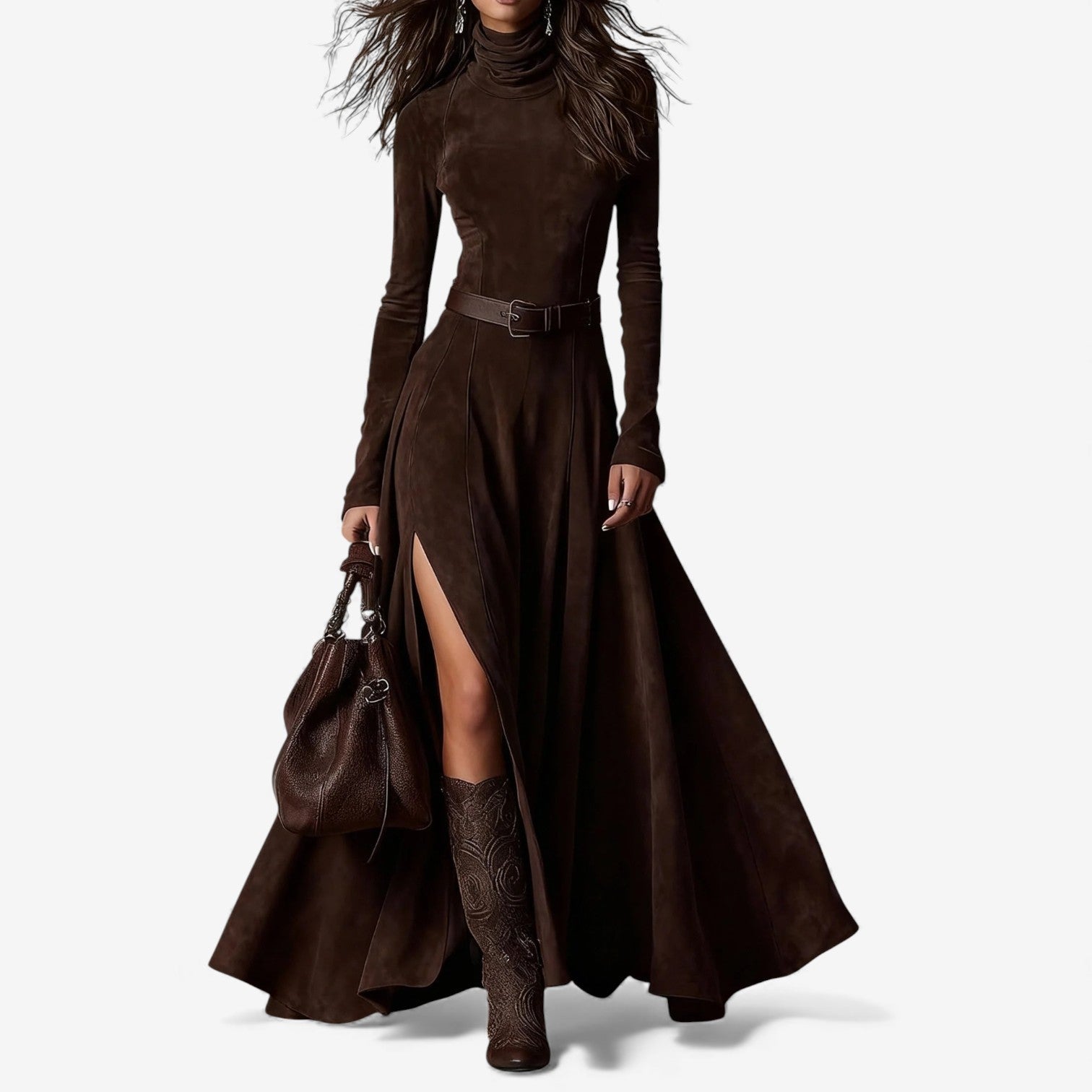 Elegantes langes Kleid mit Gürtel – Produktansicht 1