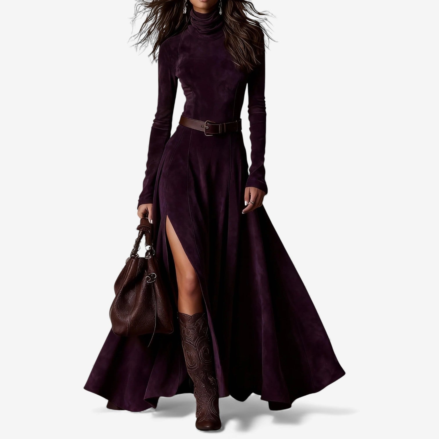 Elegantes langes Kleid mit Gürtel – Produktansicht 2