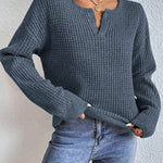 Eleganter Pullover mit V-Ausschnitt in Waffelstruktur – Produktansicht 3