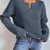 Eleganter Pullover mit V-Ausschnitt in Waffelstruktur – Produktansicht 3
