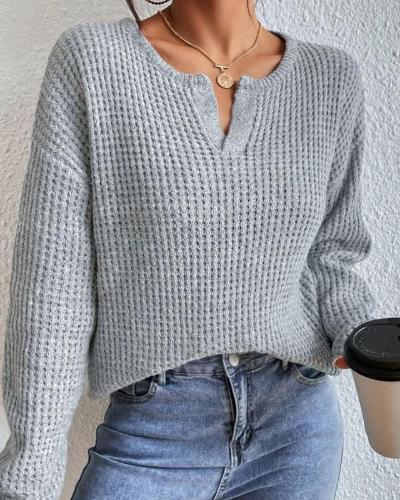 Eleganter Pullover mit V-Ausschnitt in Waffelstruktur – Produktansicht 6