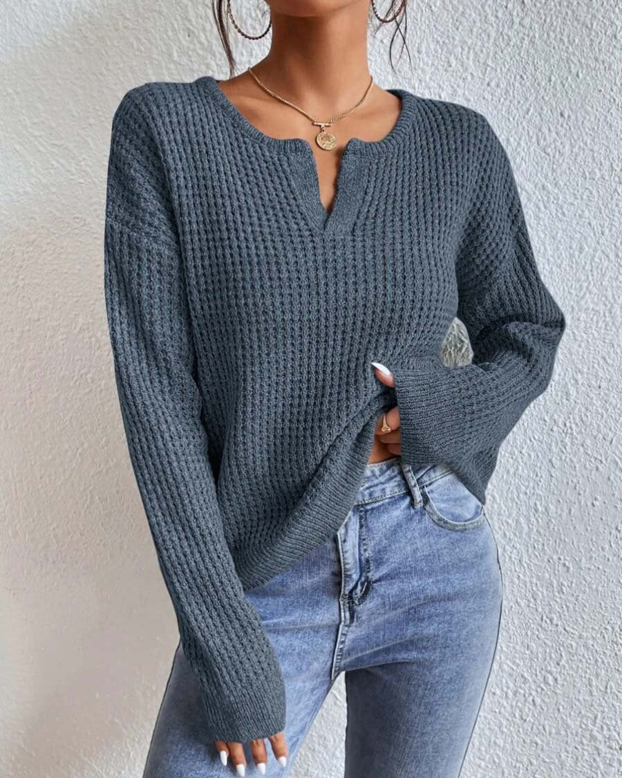 Eleganter Pullover mit V-Ausschnitt in Waffelstruktur – Produktansicht 4