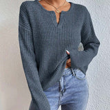Eleganter Pullover mit V-Ausschnitt in Waffelstruktur – Produktansicht 4