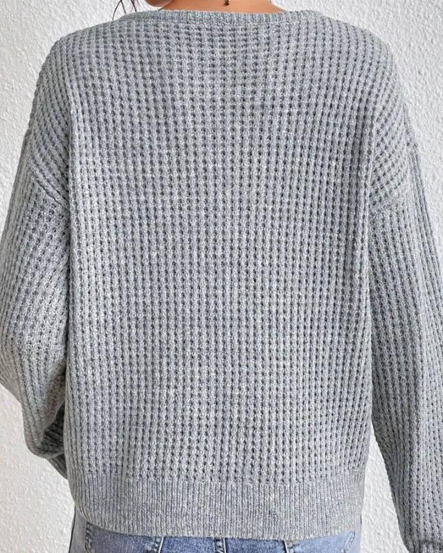 Eleganter Pullover mit V-Ausschnitt in Waffelstruktur – Produktansicht 7