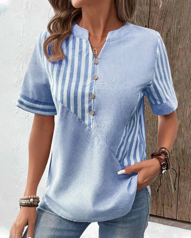 Gestreifte Bluse mit weitem Schnitt und Knopfleiste – Produktansicht 4
