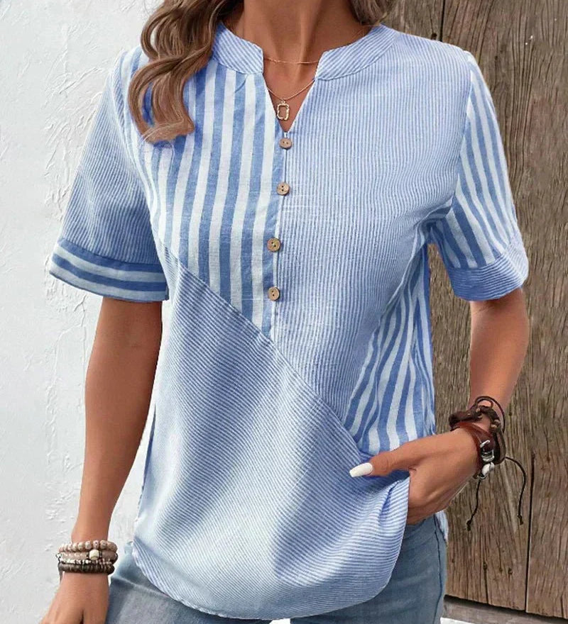 Gestreifte Bluse mit weitem Schnitt und Knopfleiste – Produktansicht 4