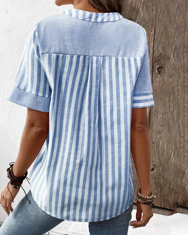 Gestreifte Bluse mit weitem Schnitt und Knopfleiste – Produktansicht 10