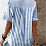 Gestreifte Bluse mit weitem Schnitt und Knopfleiste – Produktansicht 10