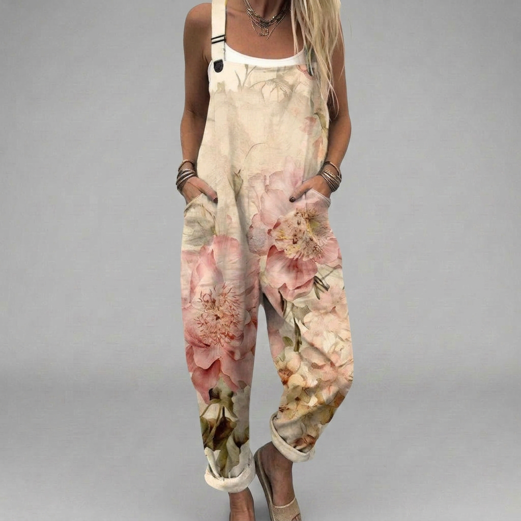 Bequeme Latzhose mit Aquarell-Blüten – Produktansicht 1