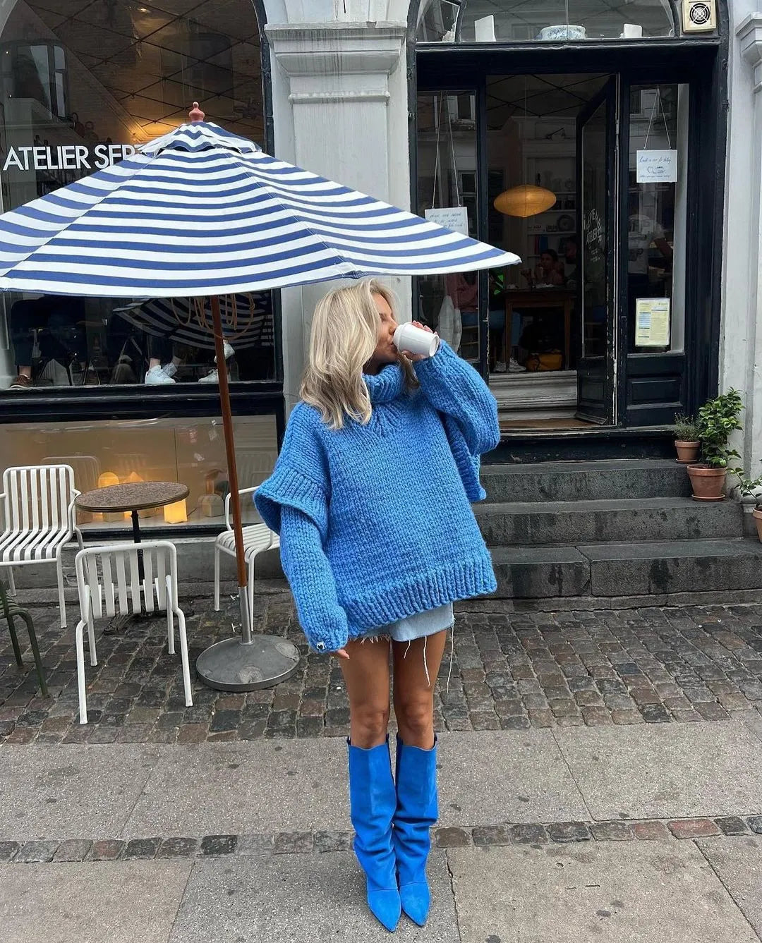 Chunky Rollkragenpullover mit Puffärmeln – Produktansicht 2