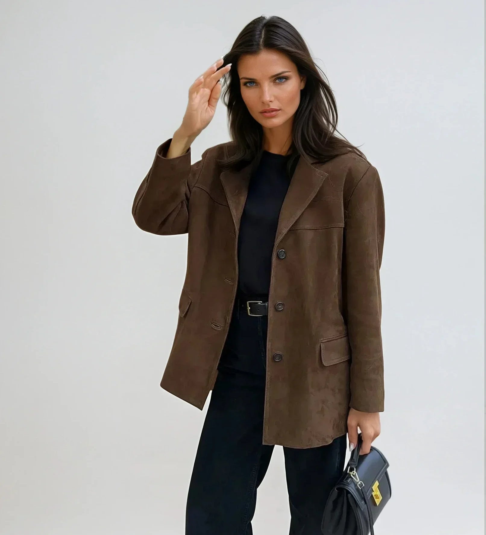 Ärmelloser Blazer in brauner Wildlederoptik – Produktansicht 1