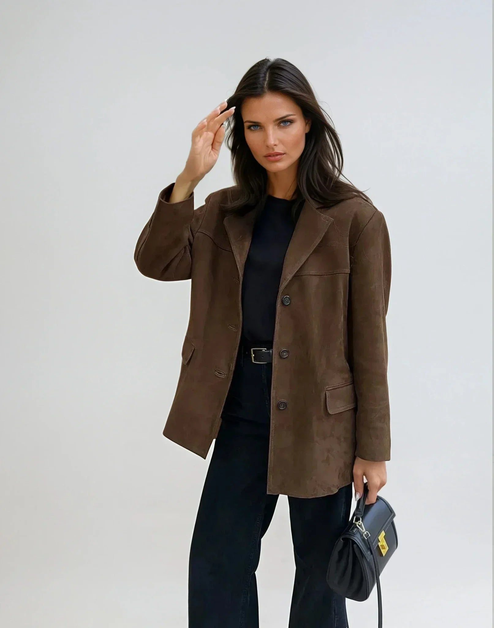 Ärmelloser Blazer in brauner Wildlederoptik – Produktansicht 1