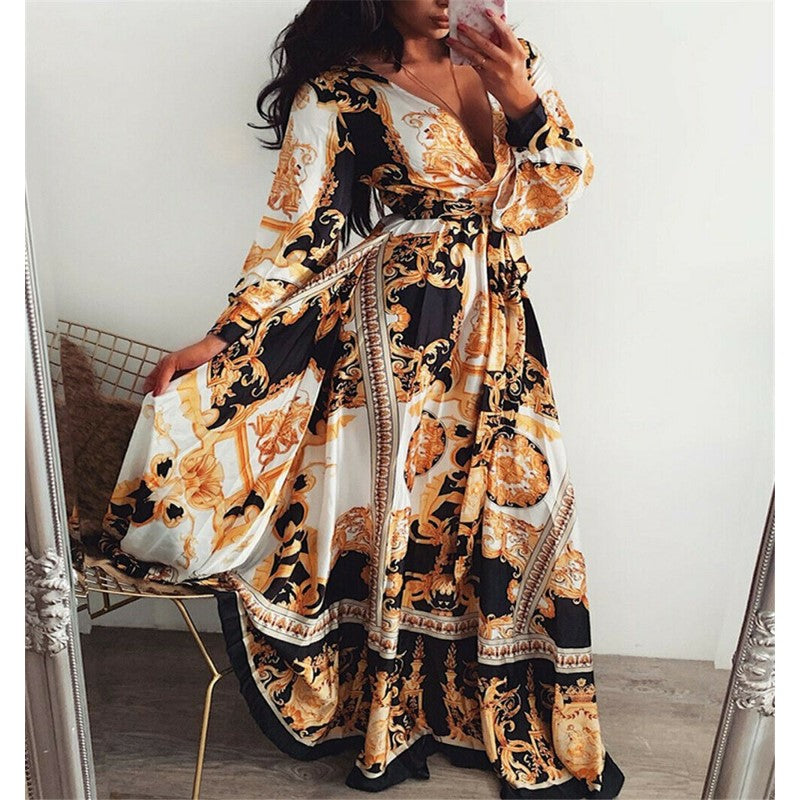Bequemes Boho-Kleid mit buntem Druck mit Bindegürtel – Produktansicht 8