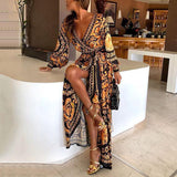 Bequemes Boho-Kleid mit buntem Druck mit Bindegürtel – Produktansicht 1