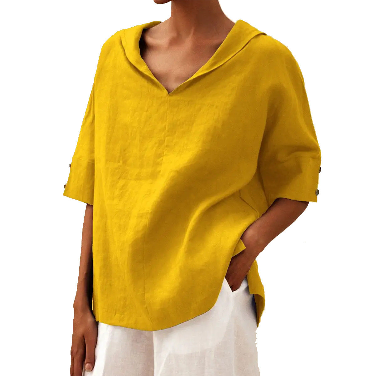 Leinenbluse mit V-Ausschnitt – Produktansicht 7
