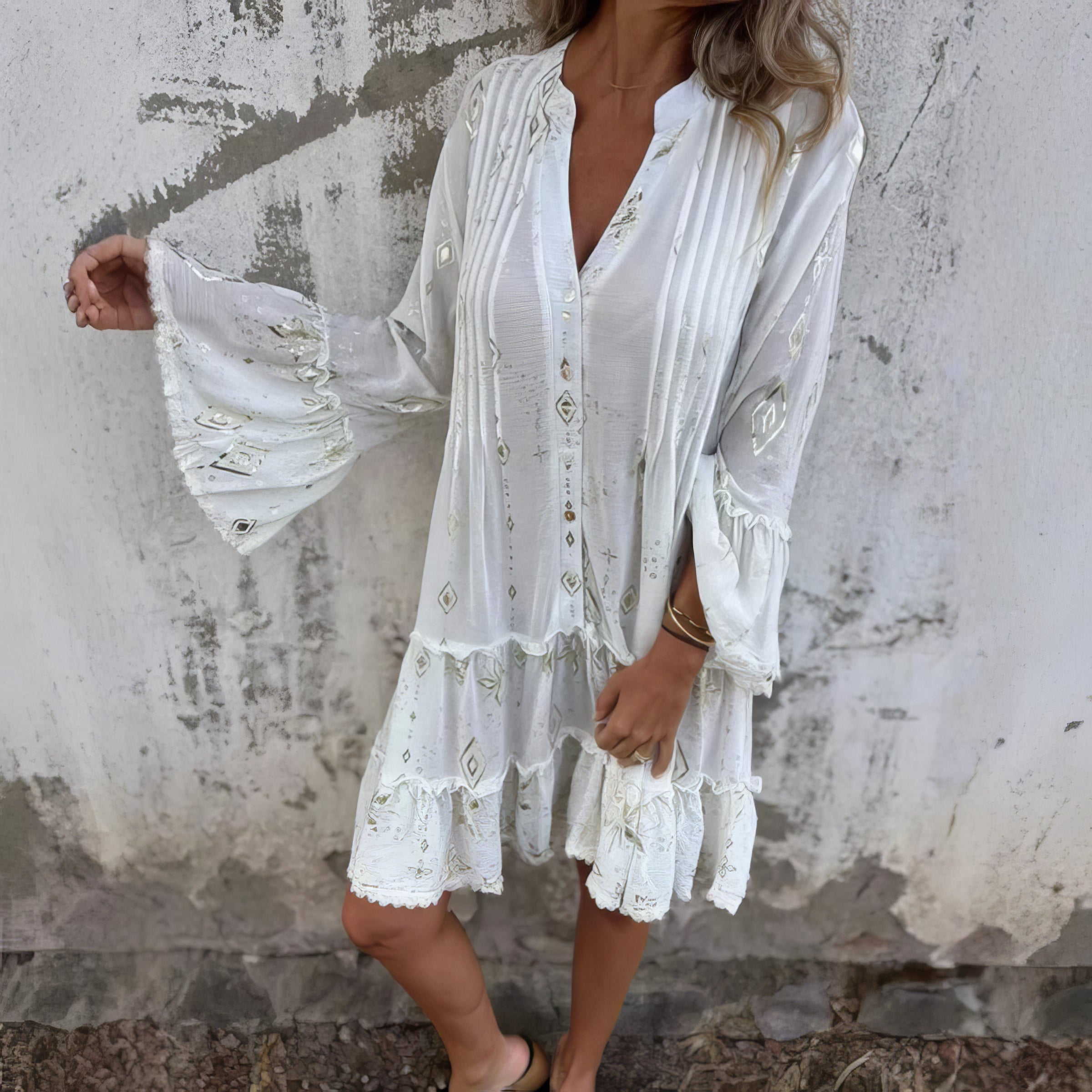 Bequemes Boho-Kleid im Plissee-Look – Produktansicht 2