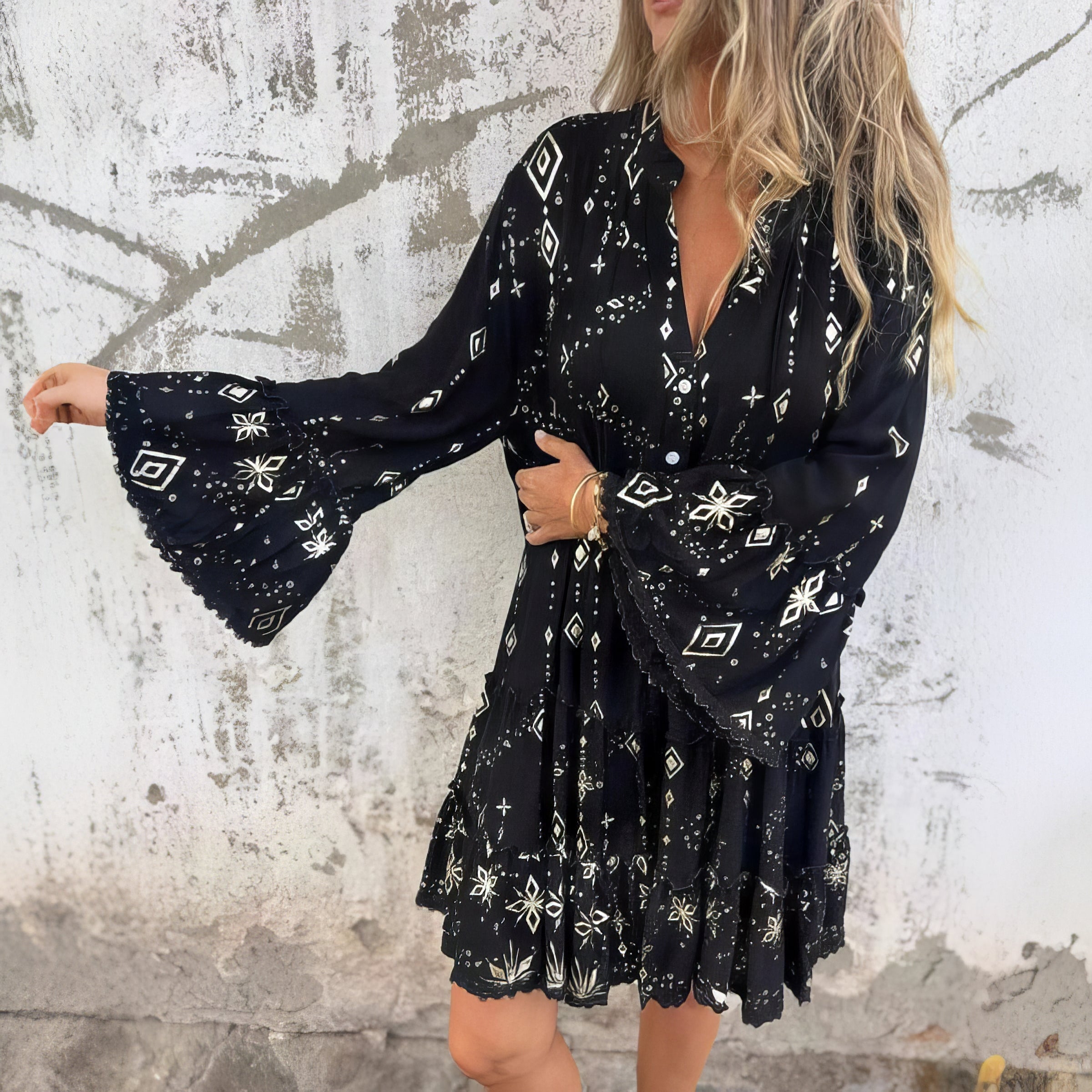 Bequemes Boho-Kleid im Plissee-Look – Produktansicht 1